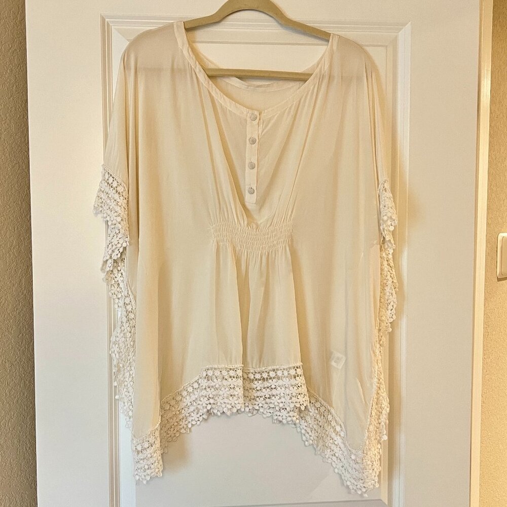 Warehouse White Ivory Crochet Blouse Top Shirt, ASO Kate Middleton